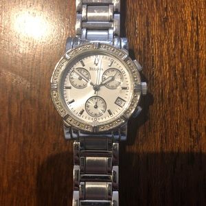 Ladies Bulova watch with diamond incrusted face